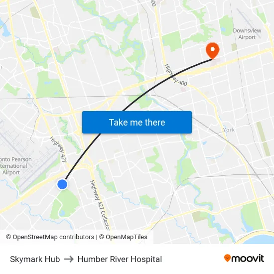 Skymark Hub to Humber River Hospital map