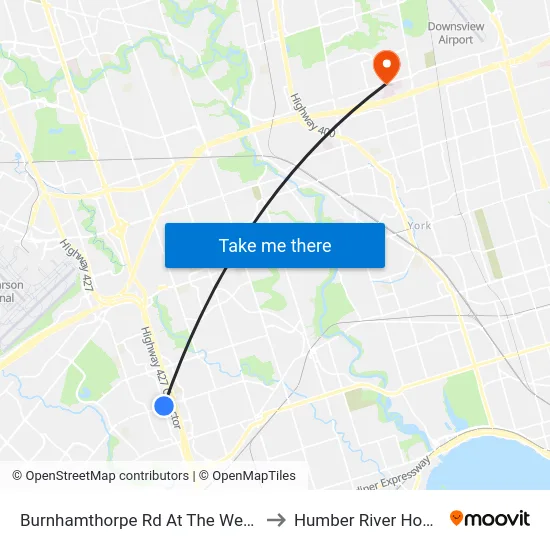 Burnhamthorpe Rd At The West Mall to Humber River Hospital map