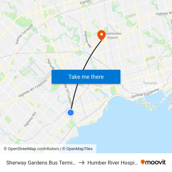 Sherway Gardens Bus Terminal to Humber River Hospital map
