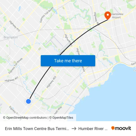 Erin Mills Town Centre Bus Terminal Platform B to Humber River Hospital map