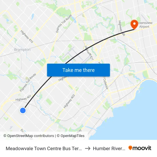 Meadowvale Town Centre Bus Terminal Platform E,F to Humber River Hospital map