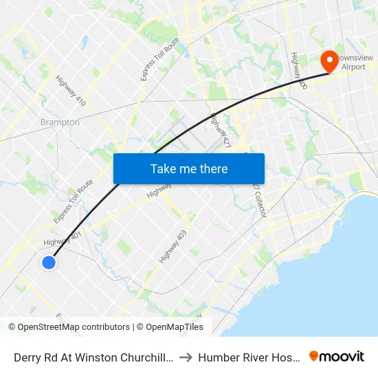 Derry Rd At Winston Churchill Blvd to Humber River Hospital map