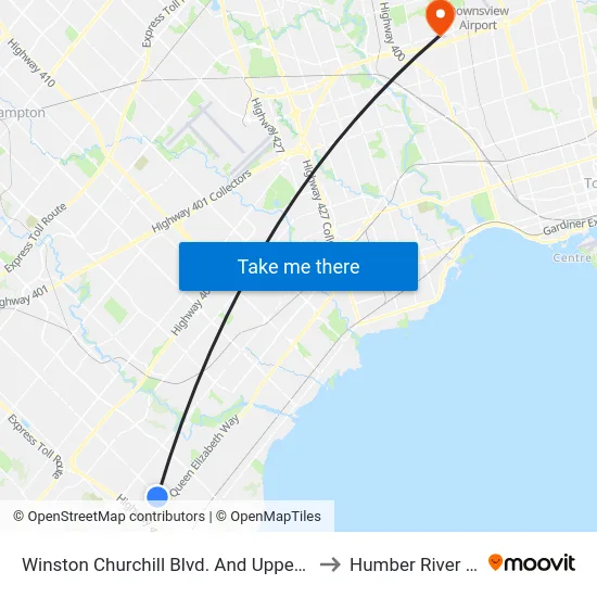 Winston Churchill Blvd. And Upper Middle Rd. East to Humber River Hospital map