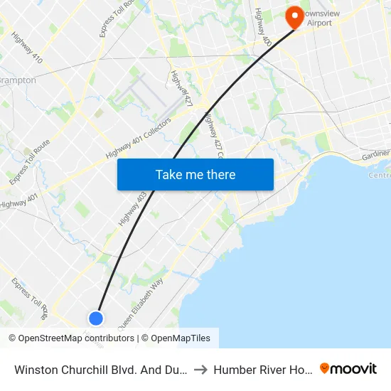 Winston Churchill Blvd. And Dundas St. to Humber River Hospital map