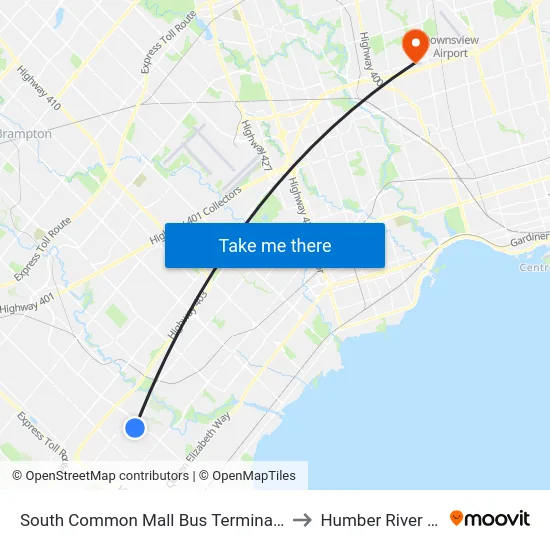 South Common Mall Bus Terminal Platform A,B,C to Humber River Hospital map