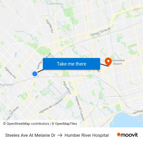 Steeles Ave At Melanie Dr to Humber River Hospital map
