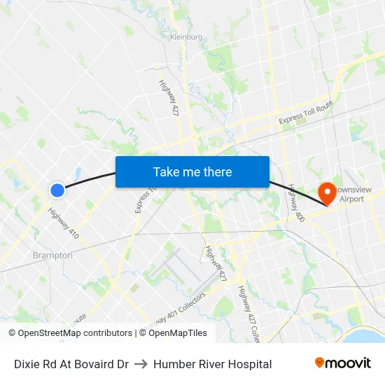 Dixie Rd At Bovaird Dr to Humber River Hospital map