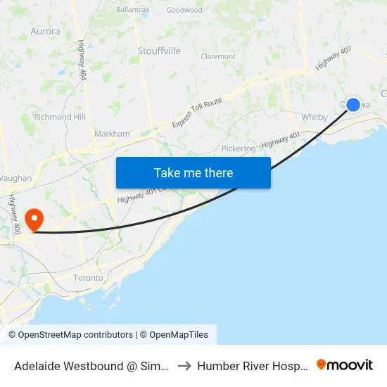 Adelaide Westbound @ Simcoe to Humber River Hospital map
