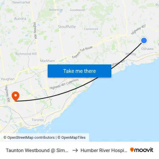 Taunton Westbound @ Simcoe to Humber River Hospital map