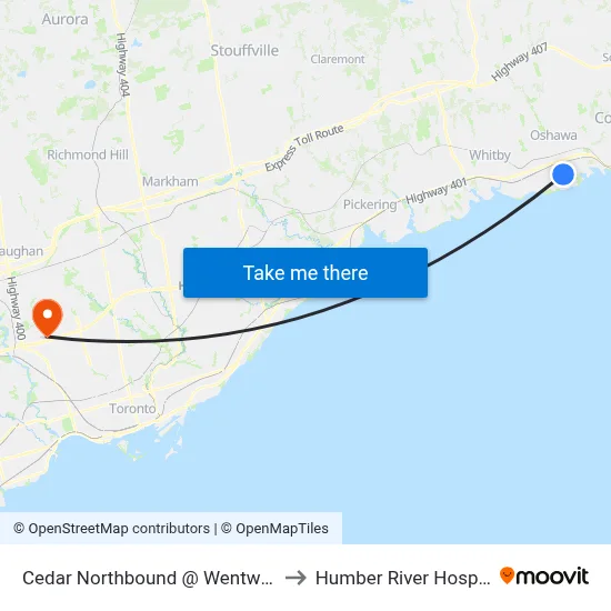 Cedar Northbound @ Wentworth to Humber River Hospital map