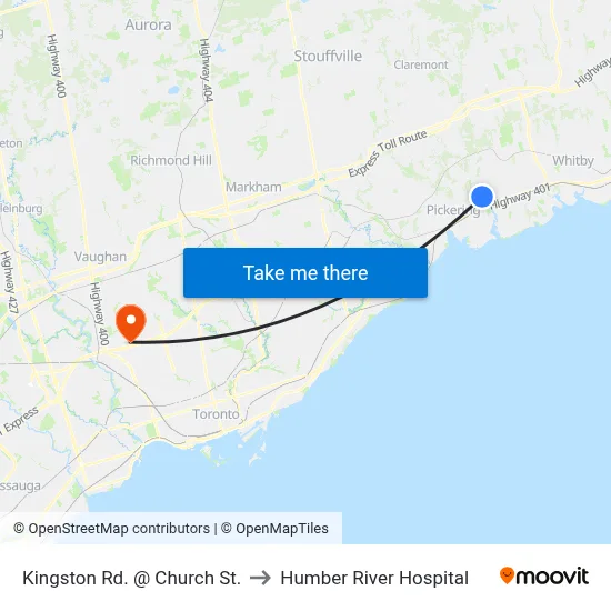 Kingston Rd. @ Church St. to Humber River Hospital map