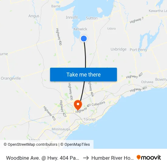 Woodbine Ave. @ Hwy. 404 Park & Ride to Humber River Hospital map