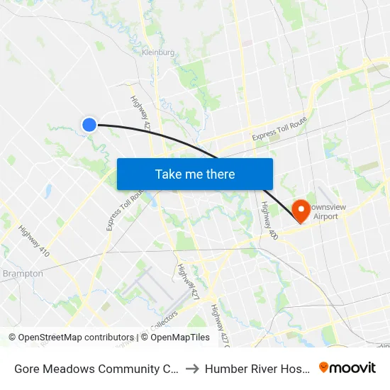 Gore Meadows Community Centre to Humber River Hospital map