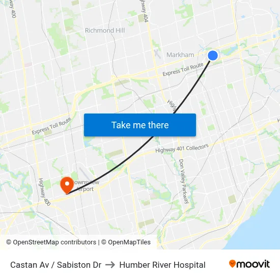 Castan Av / Sabiston Dr to Humber River Hospital map