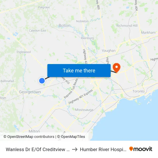 Wanless Dr E/Of Creditview Rd to Humber River Hospital map