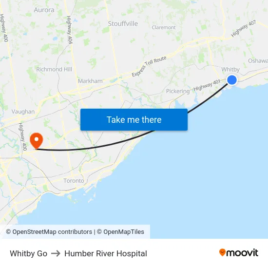 Whitby Go to Humber River Hospital map
