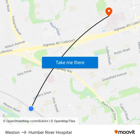 Weston to Humber River Hospital map