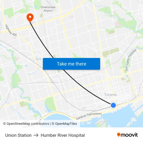 Union Station to Humber River Hospital map