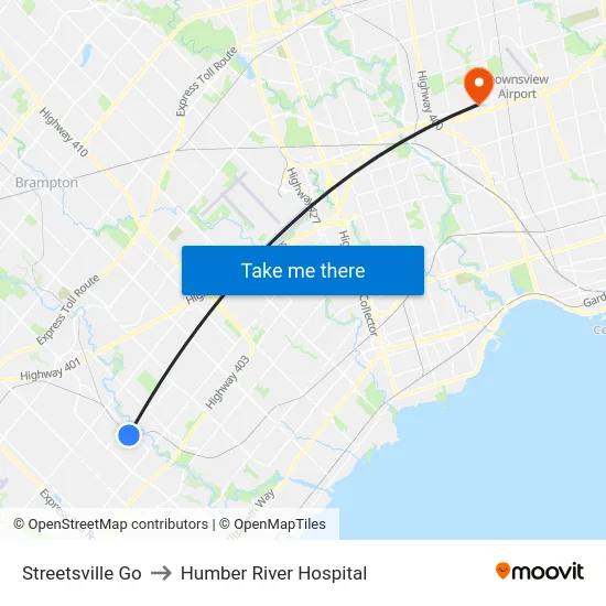 Streetsville Go to Humber River Hospital map