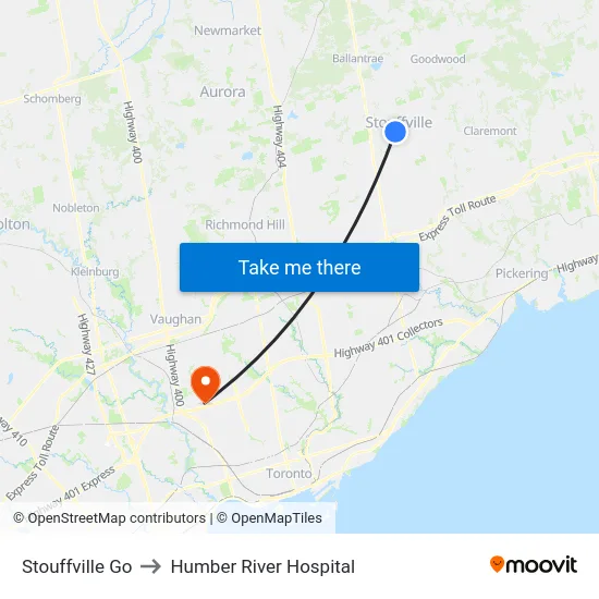 Stouffville Go to Humber River Hospital map