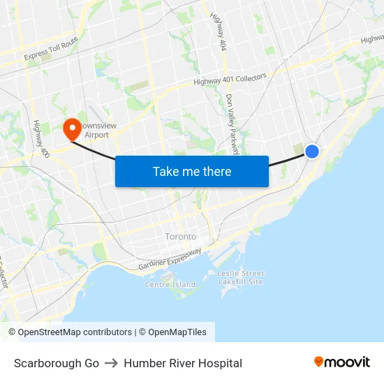 Scarborough Go to Humber River Hospital map