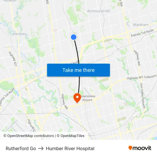 Rutherford Go to Humber River Hospital map