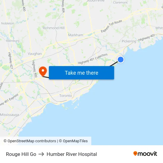 Rouge Hill Go to Humber River Hospital map