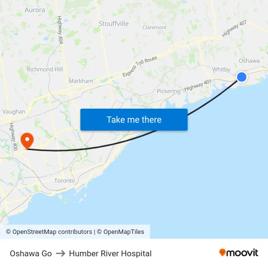 Oshawa Go to Humber River Hospital map