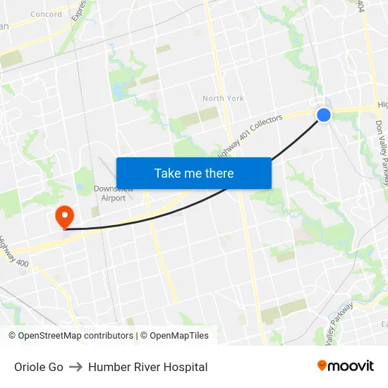 Oriole Go to Humber River Hospital map