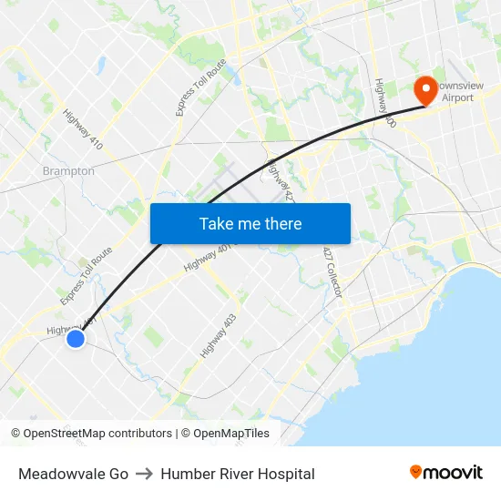 Meadowvale Go to Humber River Hospital map