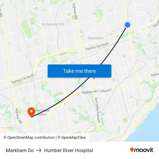 Markham Go to Humber River Hospital map