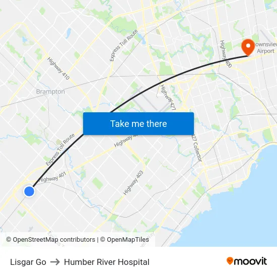 Lisgar Go to Humber River Hospital map