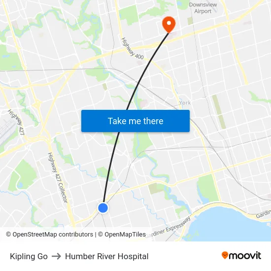 Kipling Go to Humber River Hospital map