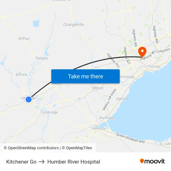 Kitchener Go to Humber River Hospital map