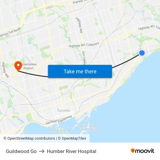 Guildwood Go to Humber River Hospital map