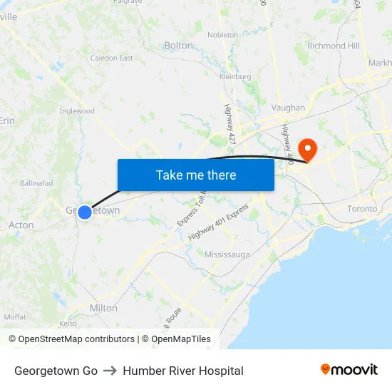 Georgetown Go to Humber River Hospital map