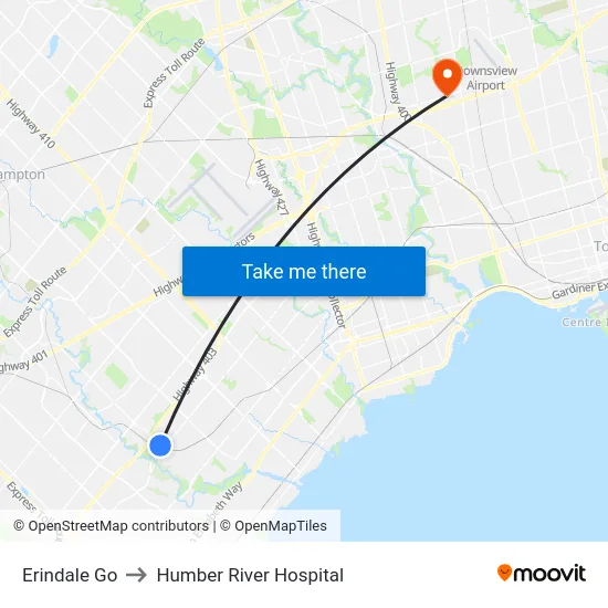 Erindale Go to Humber River Hospital map