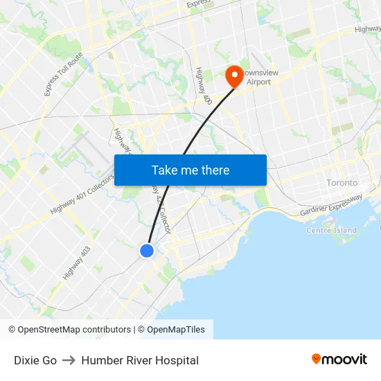 Dixie Go to Humber River Hospital map