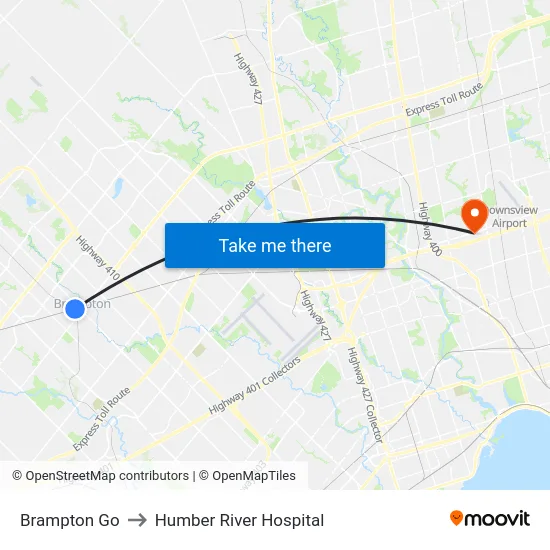 Brampton Go to Humber River Hospital map