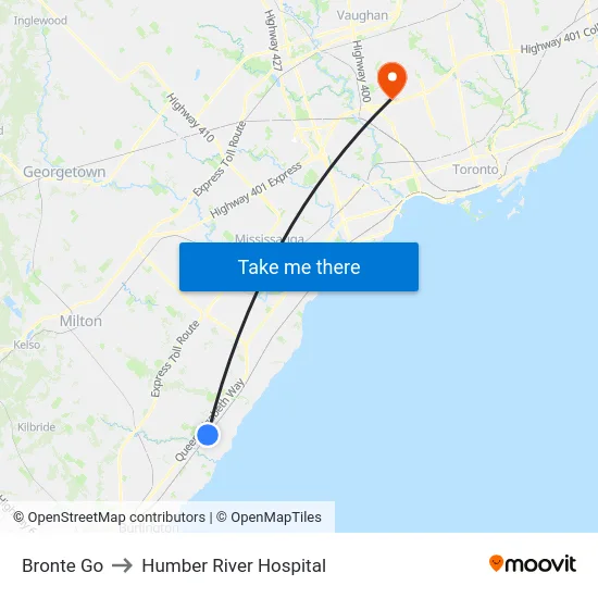 Bronte Go to Humber River Hospital map