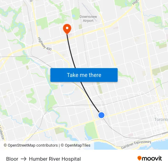 Bloor to Humber River Hospital map