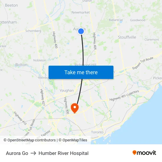 Aurora Go to Humber River Hospital map