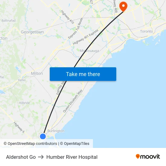 Aldershot Go to Humber River Hospital map