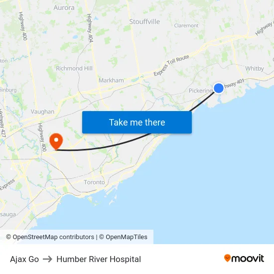 Ajax Go to Humber River Hospital map
