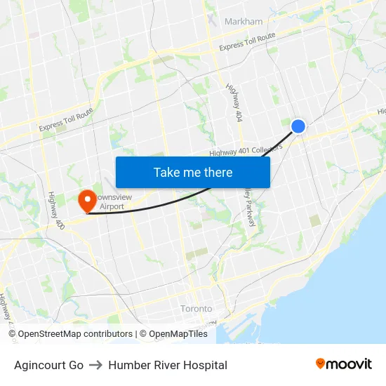 Agincourt Go to Humber River Hospital map