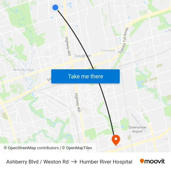 Ashberry Blvd / Weston Rd to Humber River Hospital map