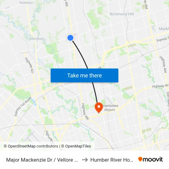 Major Mackenzie Dr / Vellore Woods to Humber River Hospital map