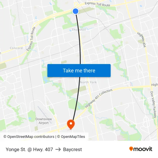 Yonge St. @ Hwy. 407 to Baycrest map