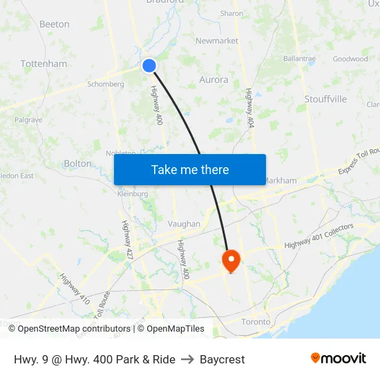 Hwy. 9 @ Hwy. 400 Park & Ride to Baycrest map