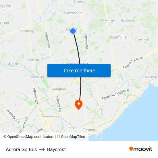 Aurora Go Bus to Baycrest map
